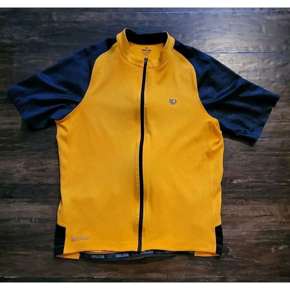 Pearl Izumi Mens Short Sleeve Cycling Jersey Size L Yellow & Navy Blue